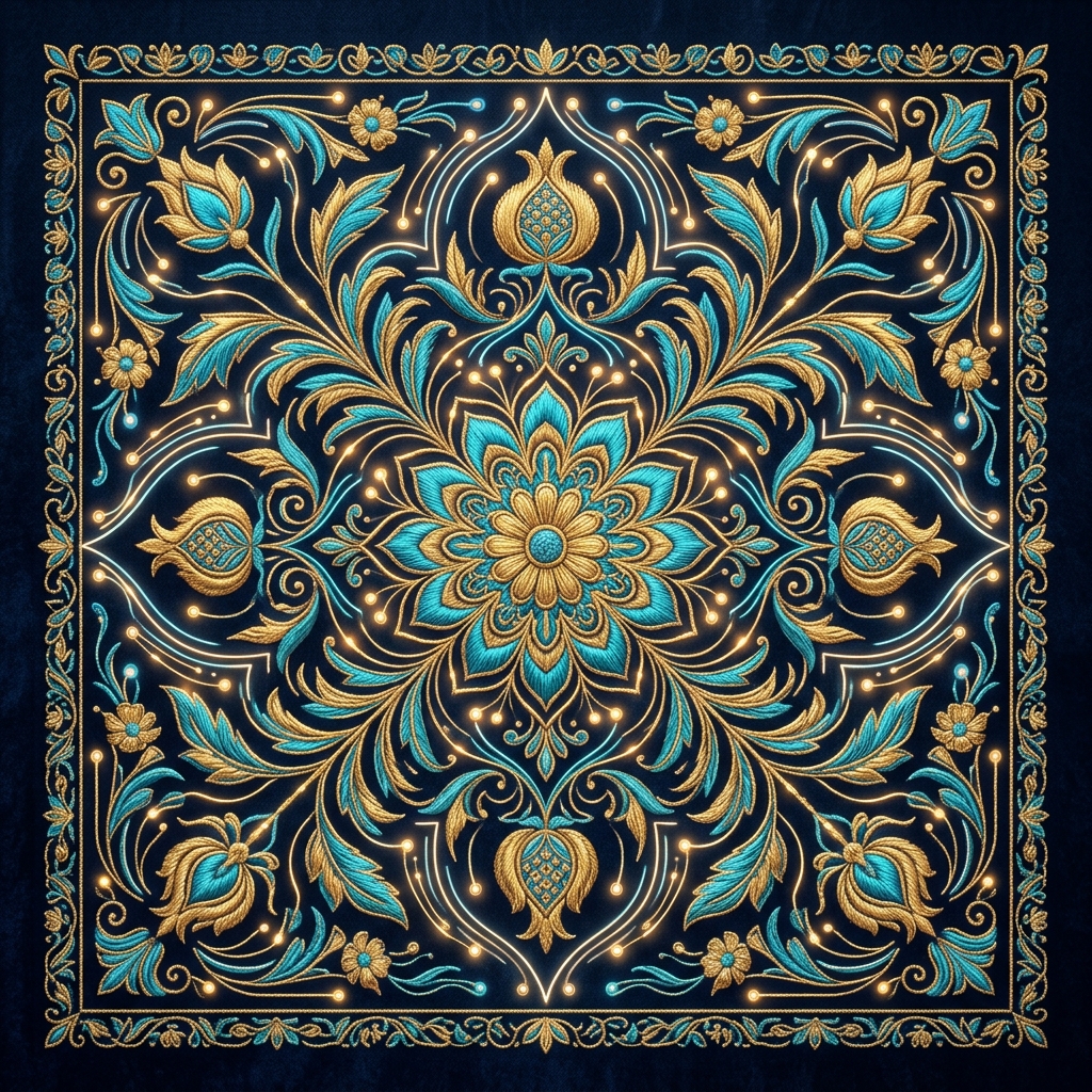 Crimean Tatar language digitization illustration with cultural ornaments and digital nodes